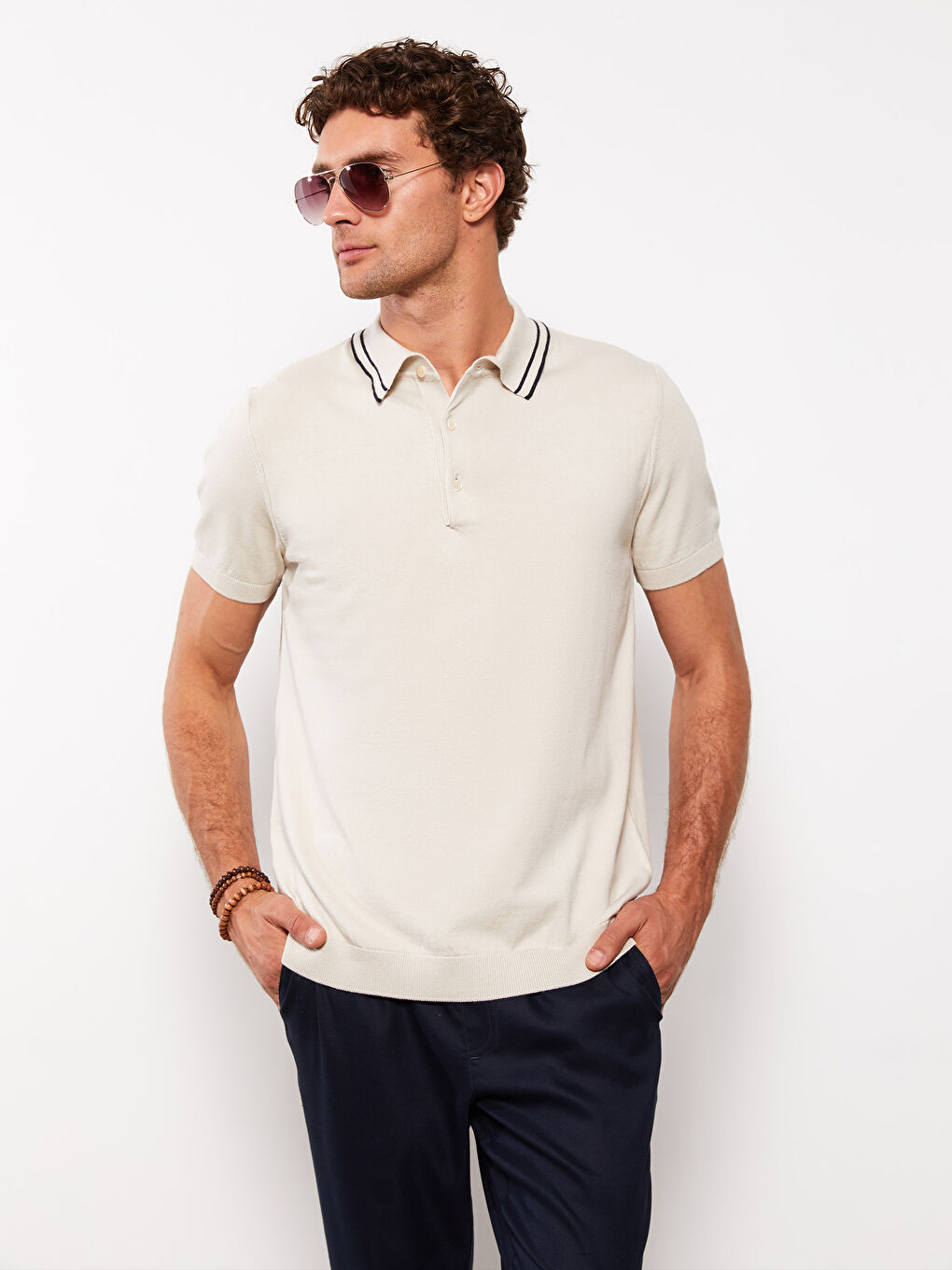 Polo Neck Short Sleeve Men's Knitwear Sweater-1