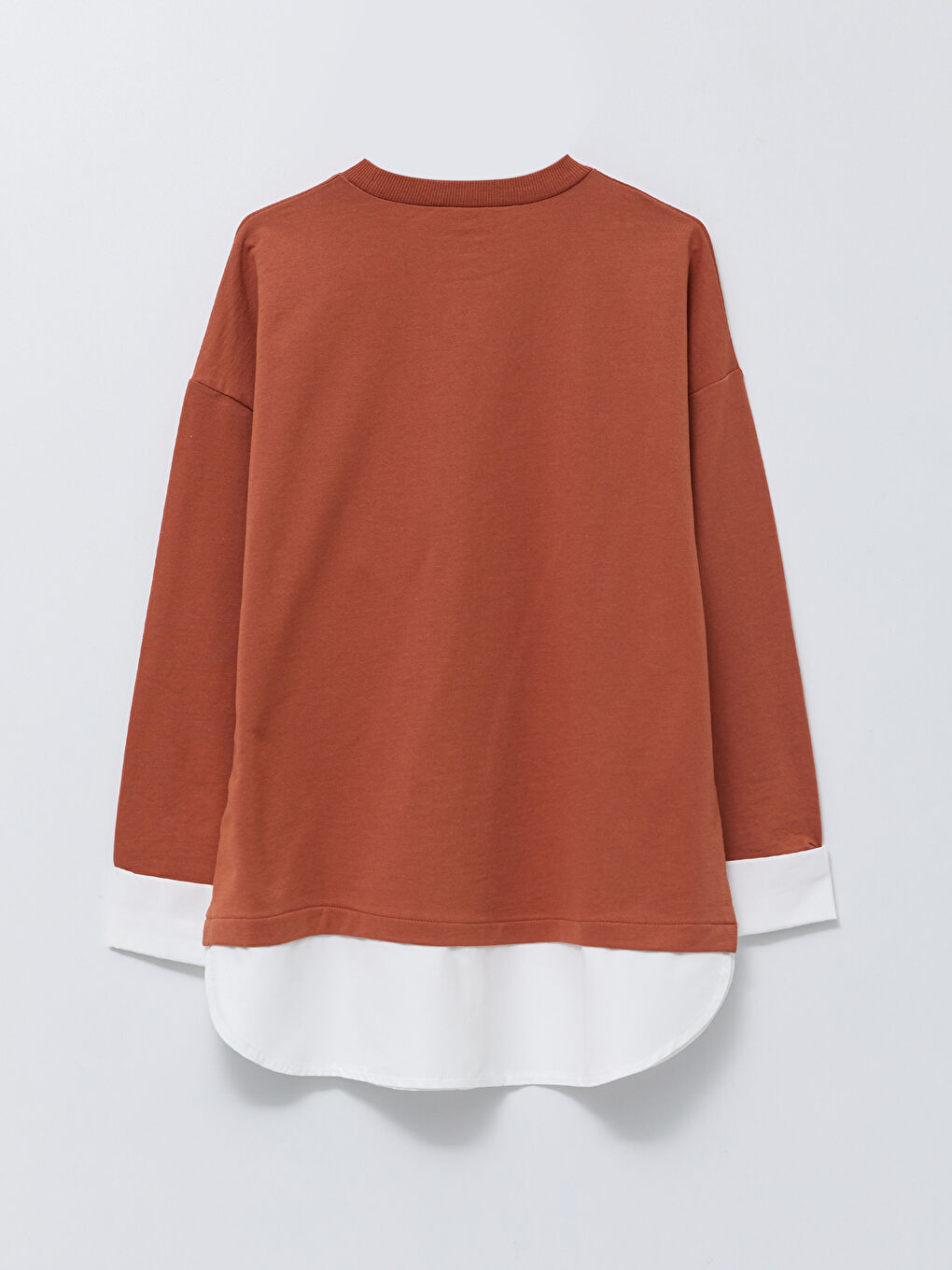 Kahverengi Bisiklet Yaka Renk Bloklu Uzun Kollu Kadın Sweatshirt Tunik-6