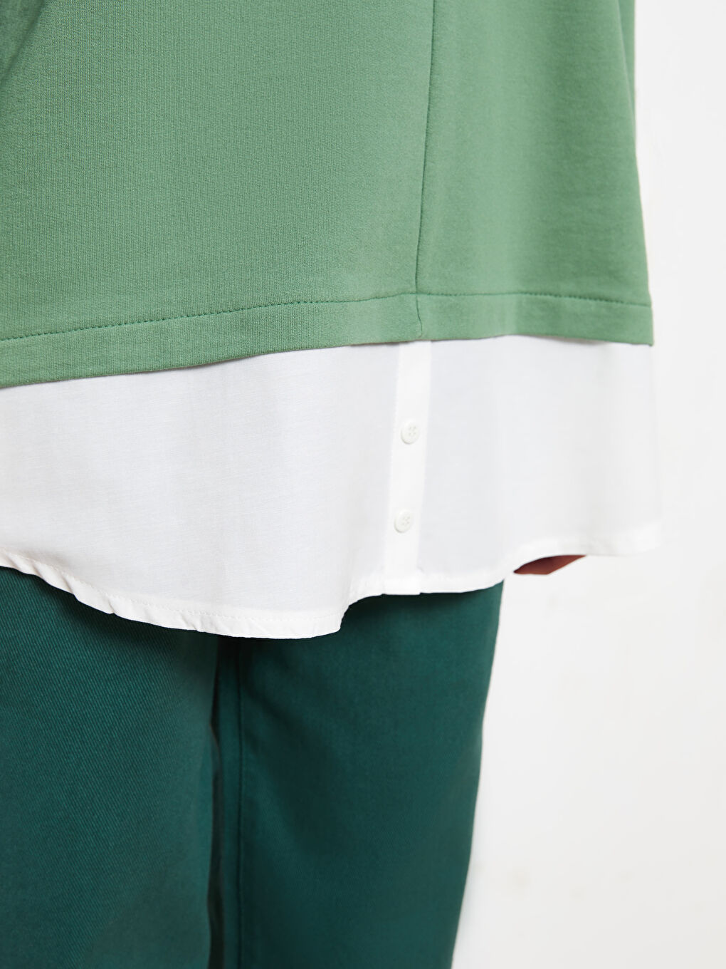 Yeşil Bisiklet Yaka Renk Bloklu Uzun Kollu Kadın Sweatshirt Tunik-2