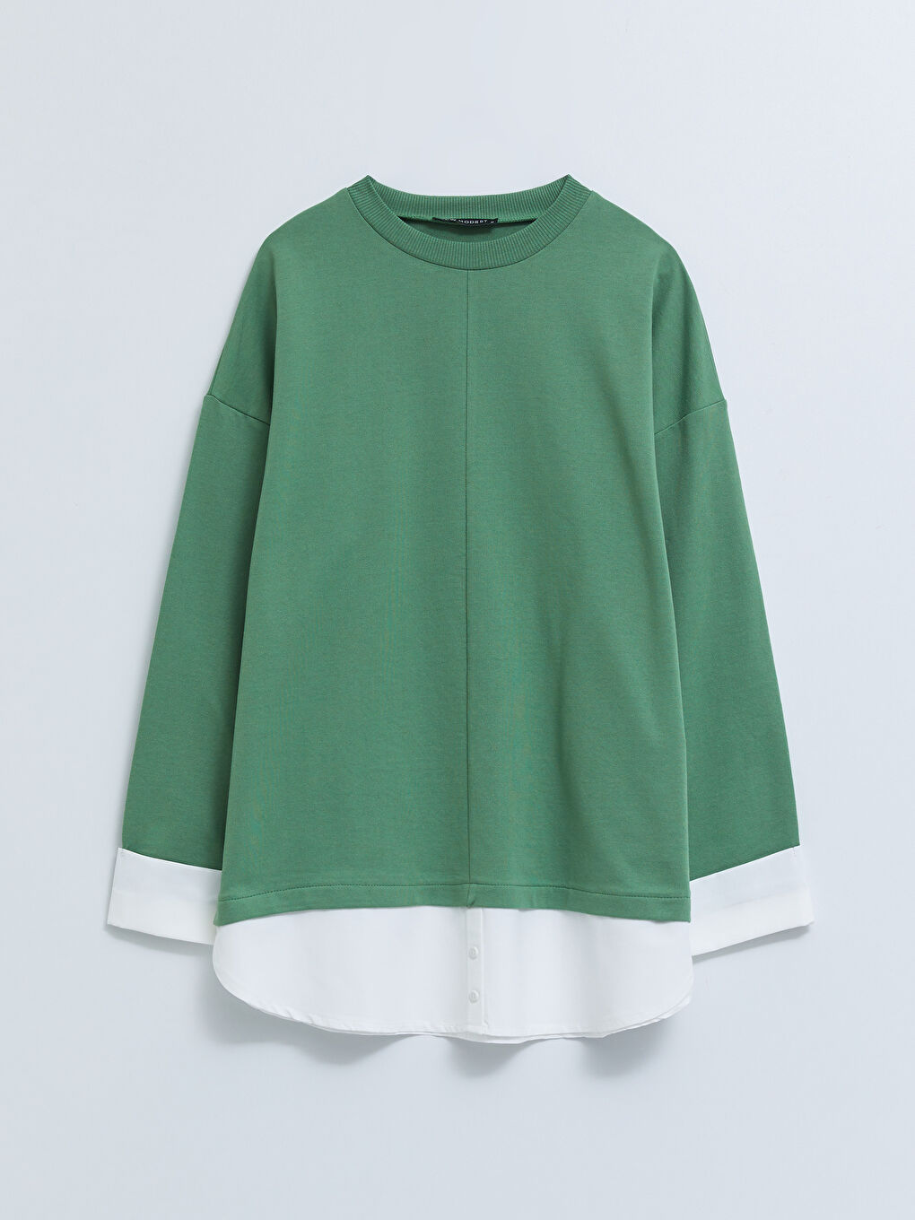 Yeşil Bisiklet Yaka Renk Bloklu Uzun Kollu Kadın Sweatshirt Tunik-4