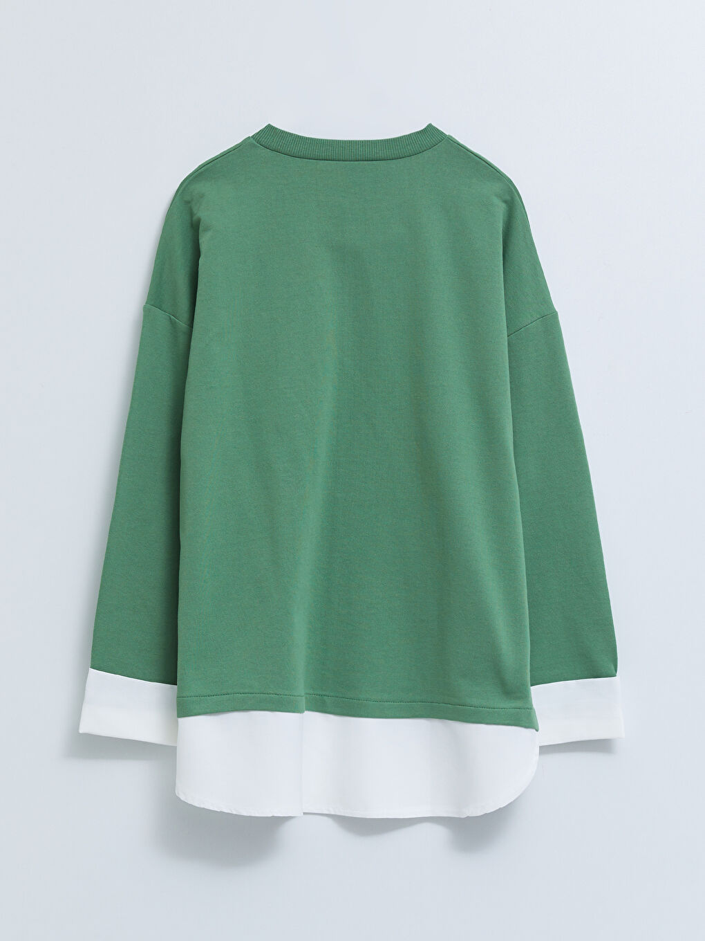 Yeşil Bisiklet Yaka Renk Bloklu Uzun Kollu Kadın Sweatshirt Tunik-5