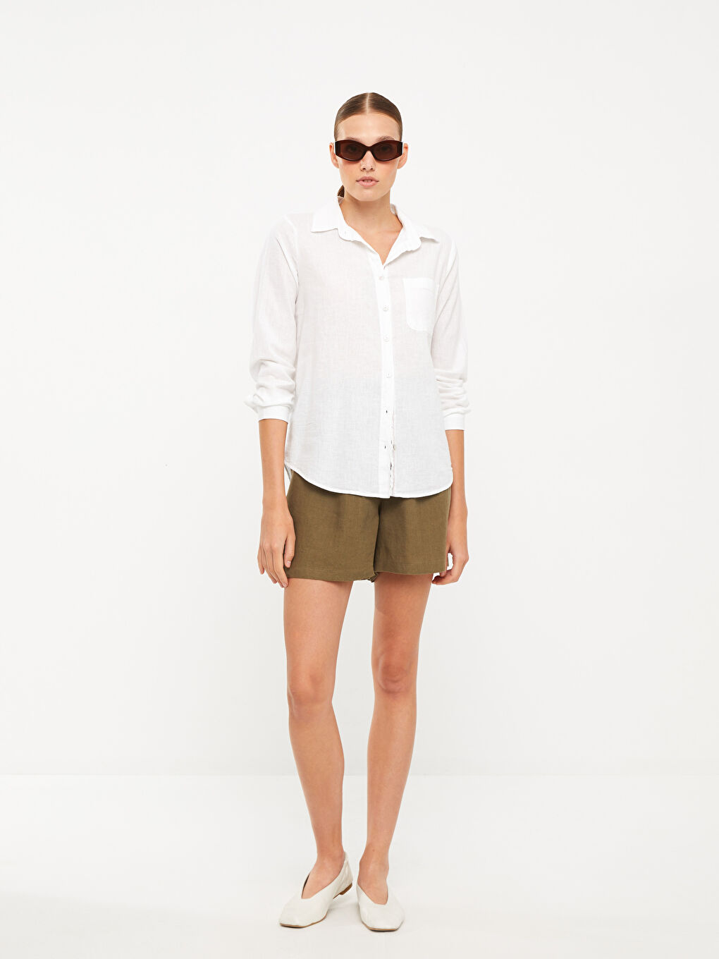 Chemise en Popeline à Boutons, Coupe Régulière, Manches Longues pour Femmes-2