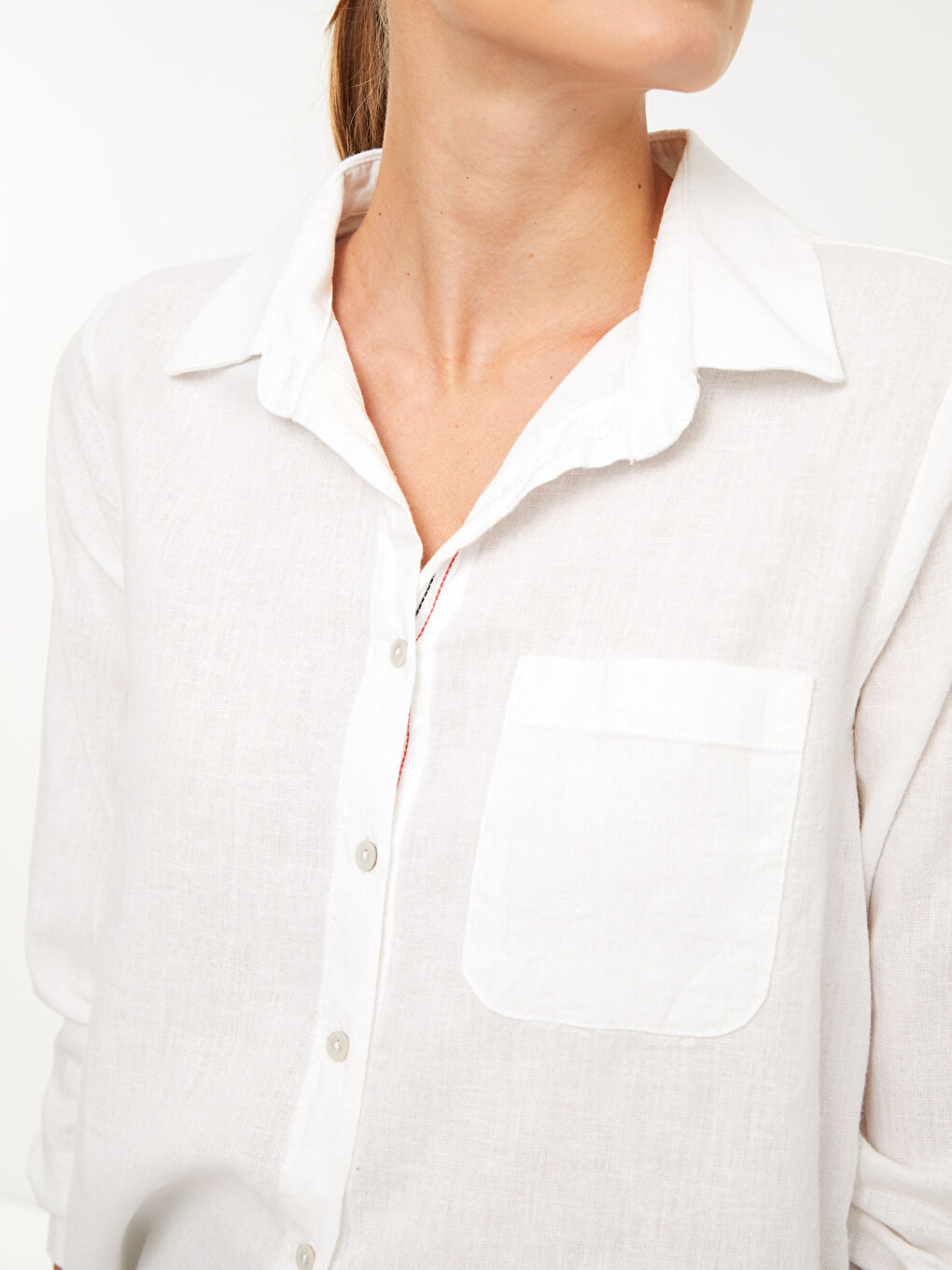 Chemise en Popeline à Boutons, Coupe Régulière, Manches Longues pour Femmes-3