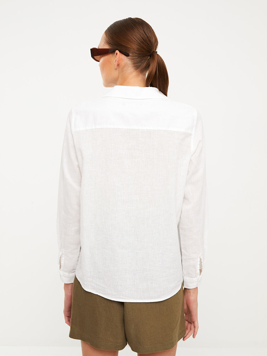 Chemise en Popeline à Boutons, Coupe Régulière, Manches Longues pour Femmes-4