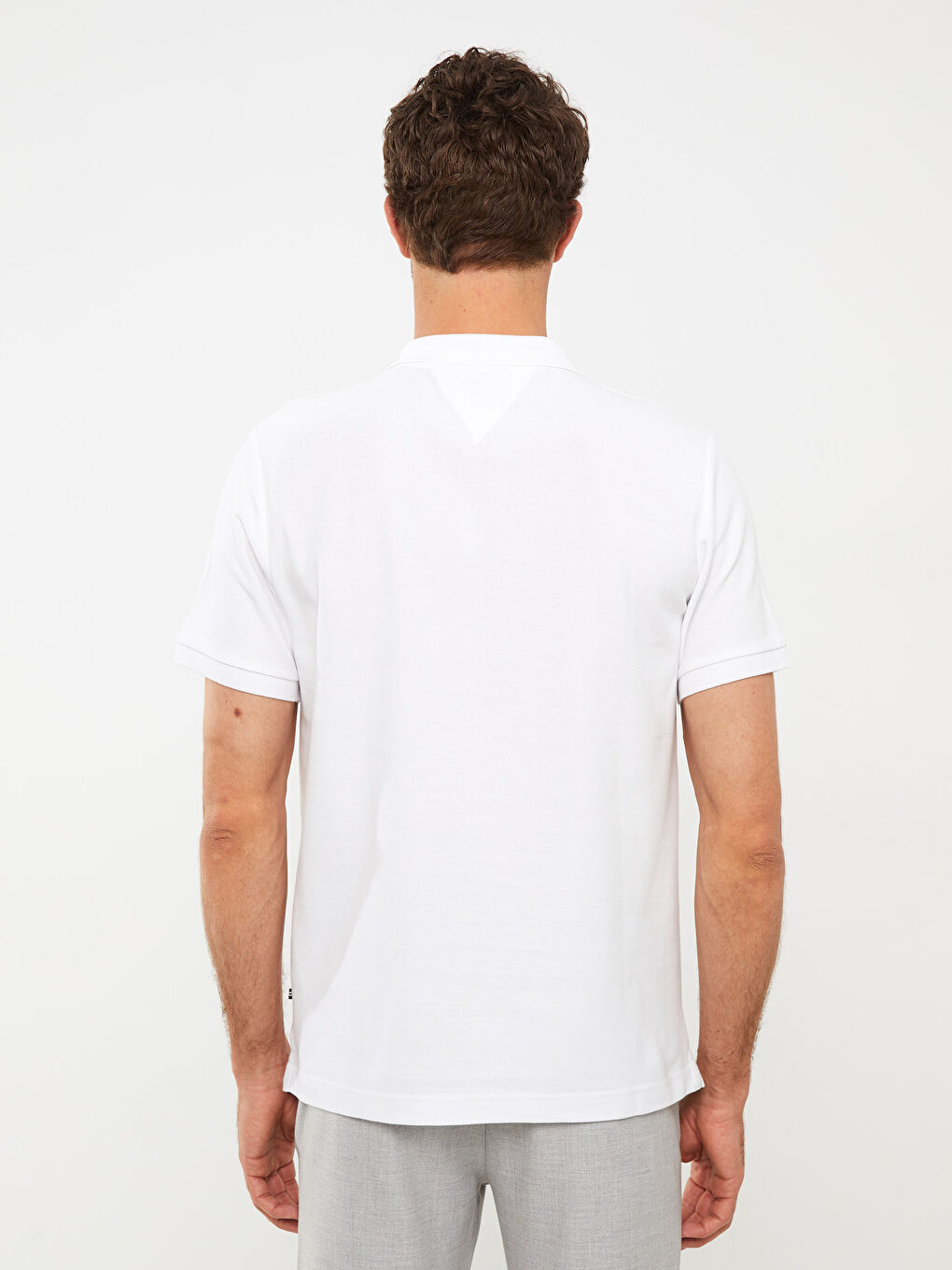 Beyaz Polo Yaka Kısa Kollu Erkek Tişört-4