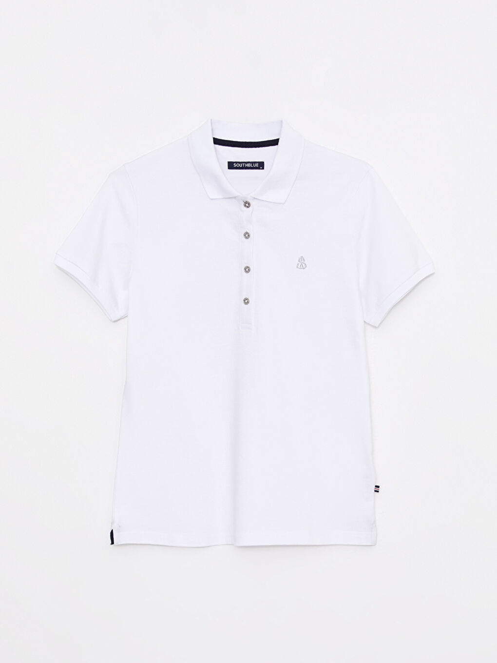 Beyaz Polo Yaka Nakışlı Kısa Kollu Kadın Tişört-5