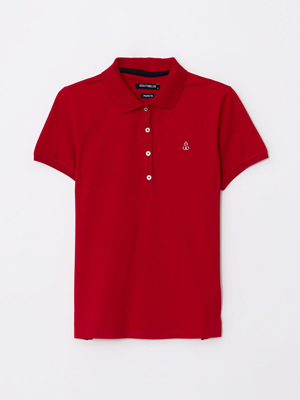 Kırmızı Polo Yaka Nakışlı Kısa Kollu Kadın Tişört