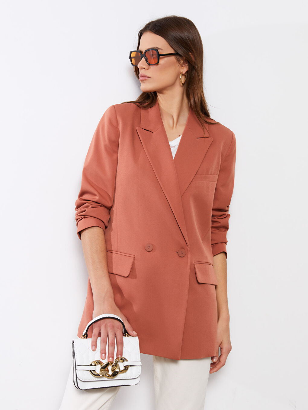Прямой пиджак с длинным рукавом и застежкой на пуговицах для женщин-2