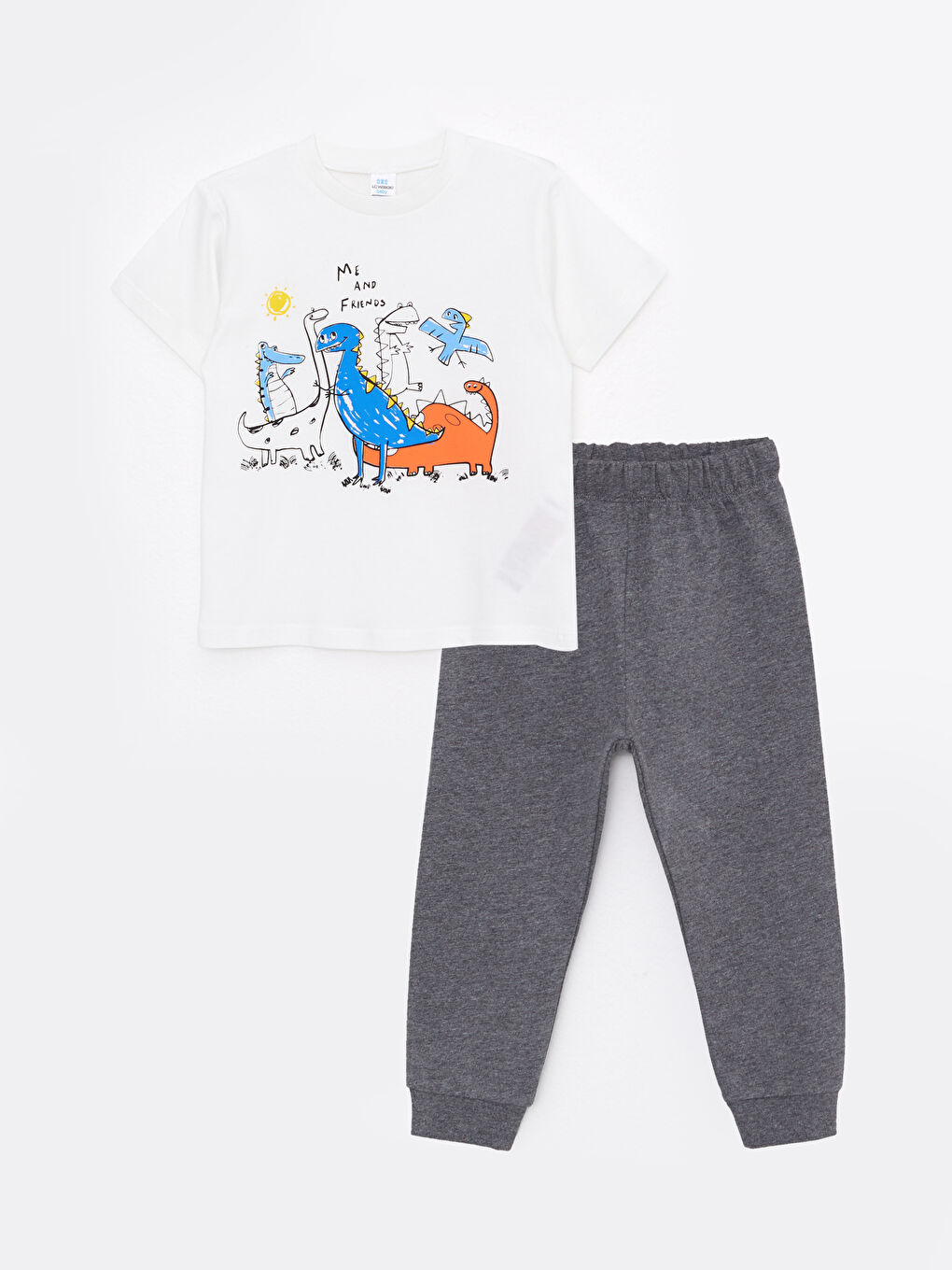 Beyaz Bisiklet Yaka Kısa Kollu Baskılı Erkek Bebek Tişört ve Pantolon 2'li Takım