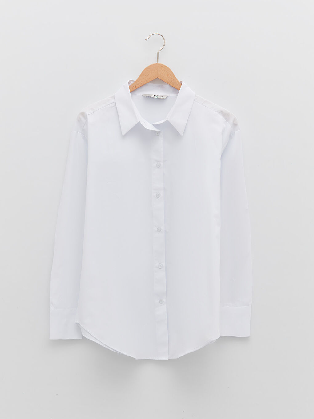 Beyaz Önden Düğme Kapamalı Düz Uzun Kollu Poplin Kadın Gömlek-5