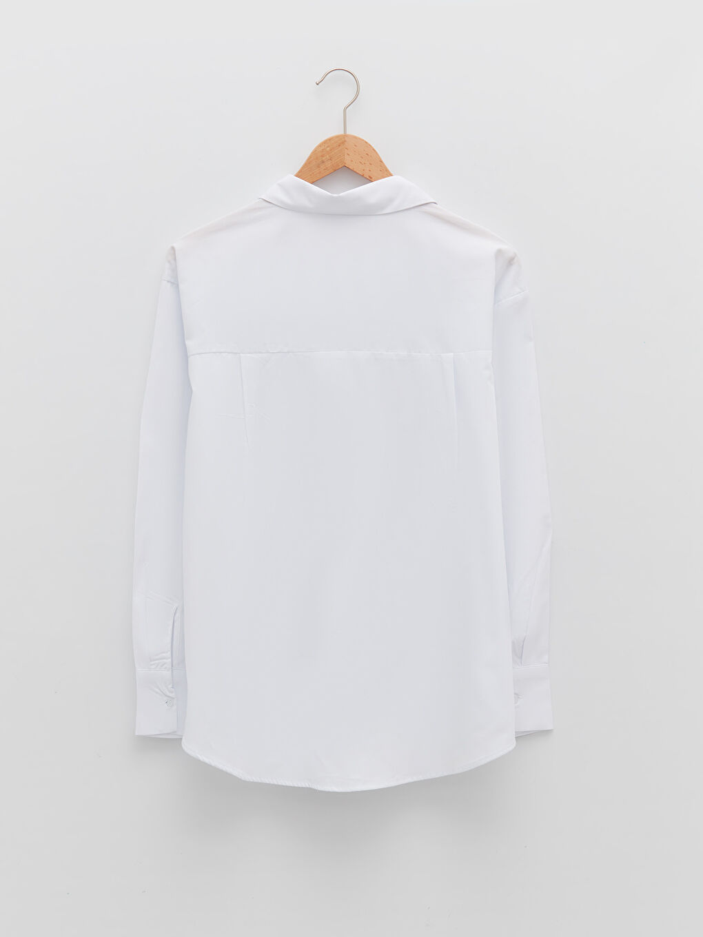 Beyaz Önden Düğme Kapamalı Düz Uzun Kollu Poplin Kadın Gömlek-6