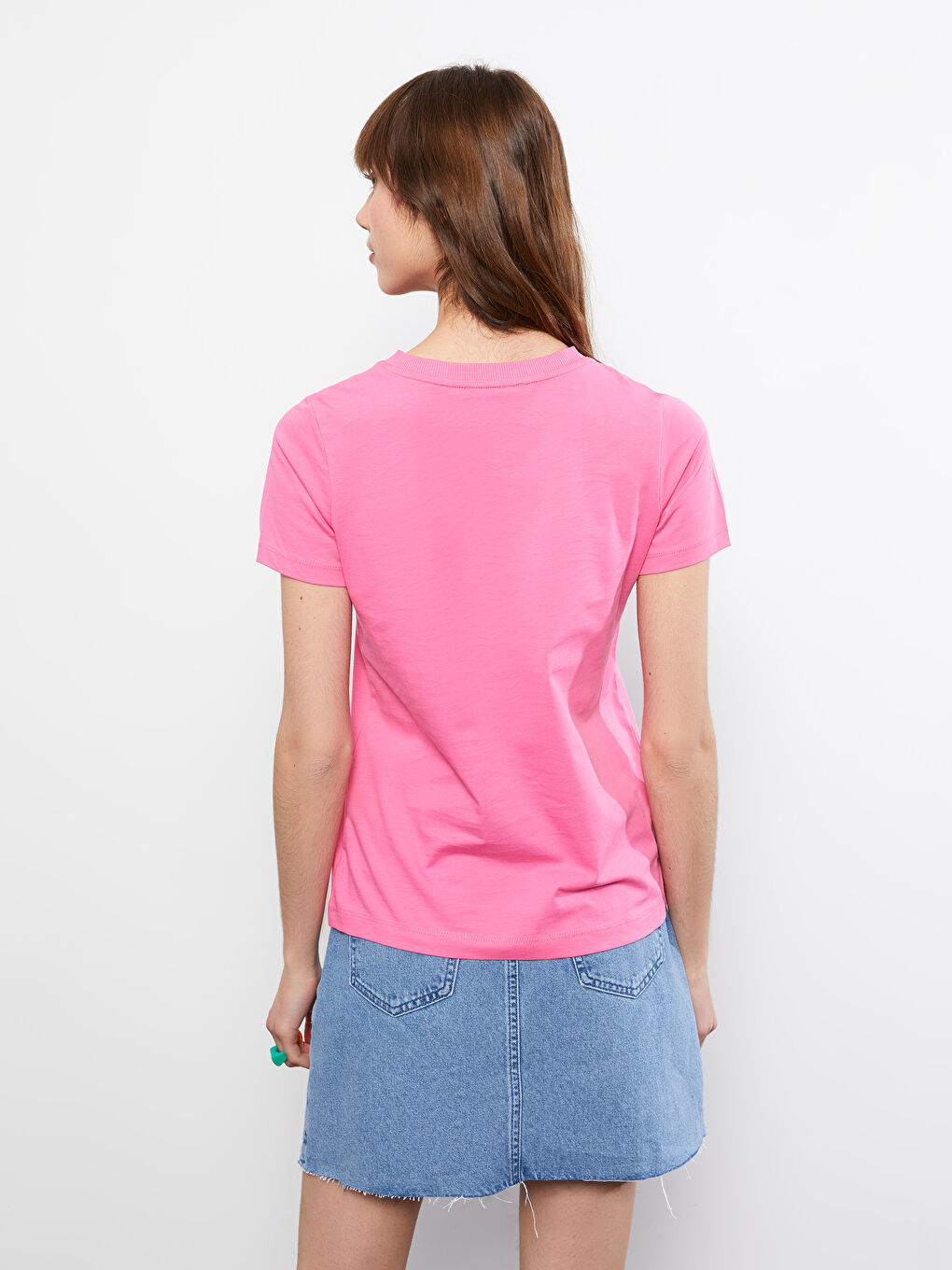 Crew Neck Straight Short Sleeve Cotton Women's T-Shirt-4