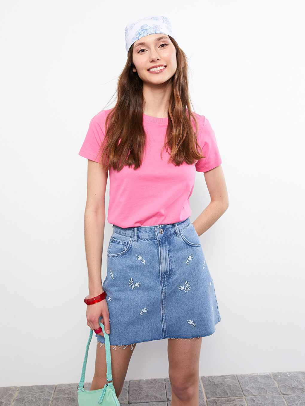 Crew Neck Straight Short Sleeve Cotton Women's T-Shirt-1
