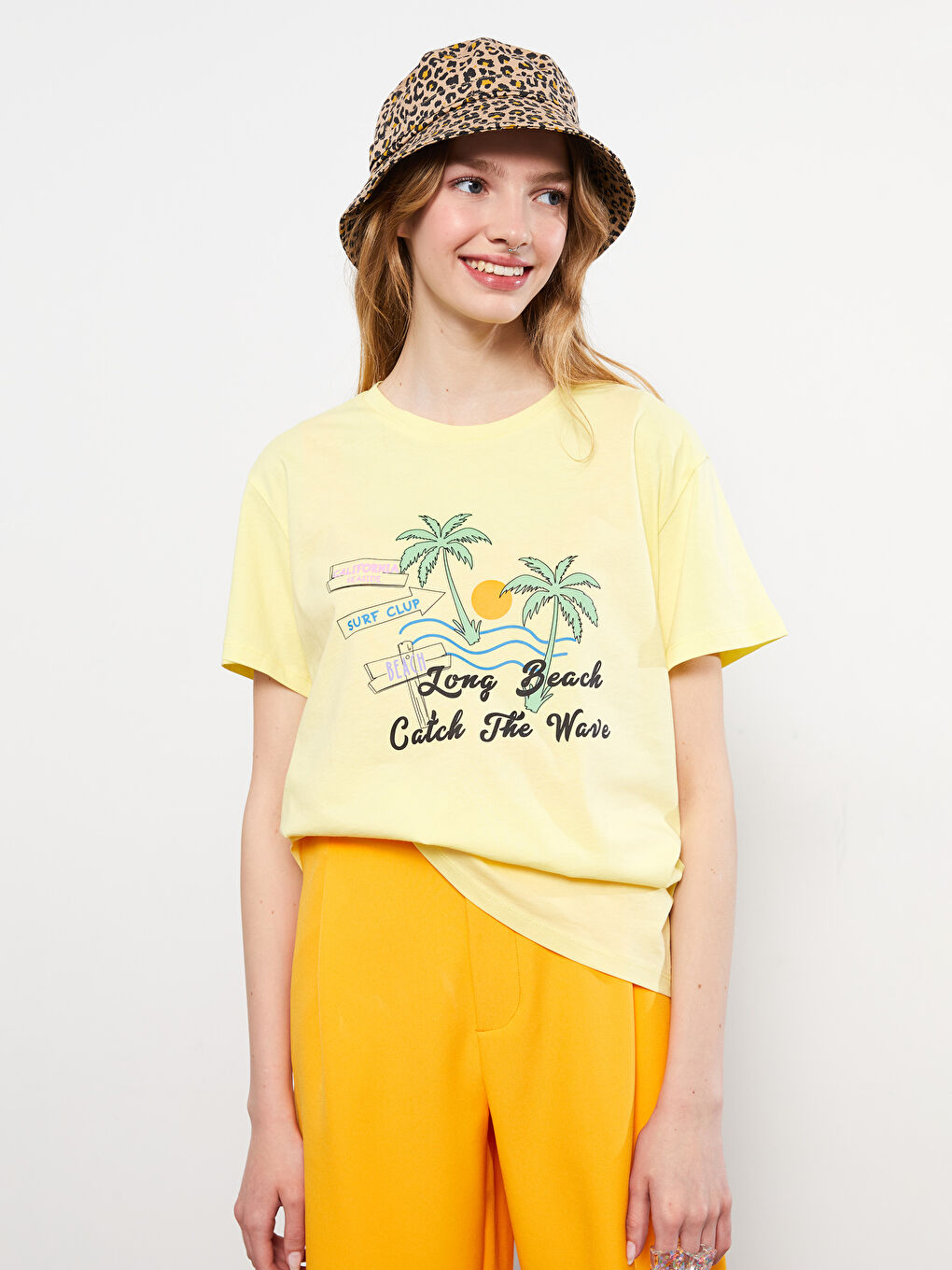 Футболка с круглым вырезом, с принтом, с коротким рукавом, из хлопка, для женщин-1