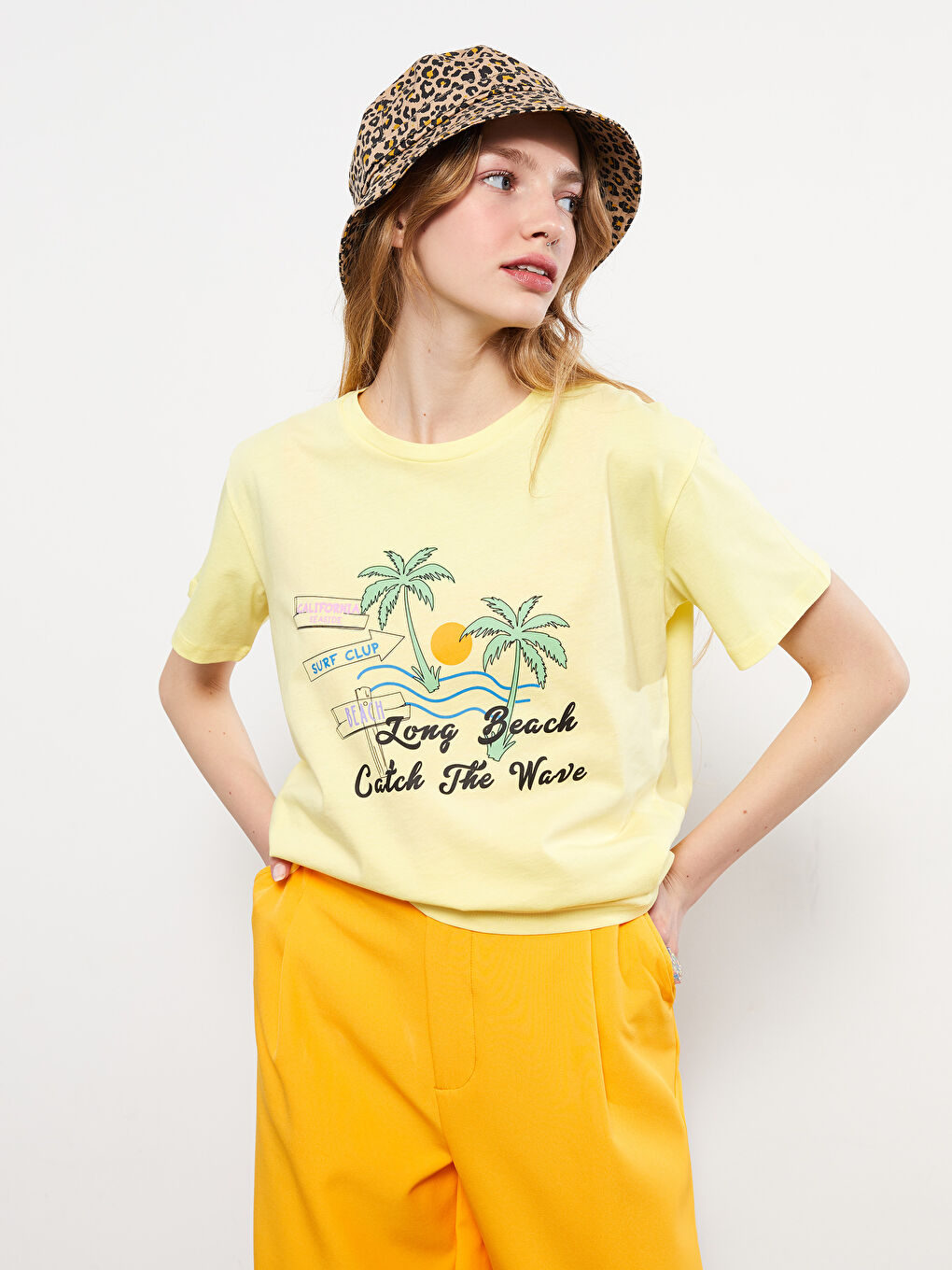 Футболка с круглым вырезом, с принтом, с коротким рукавом, из хлопка, для женщин-2