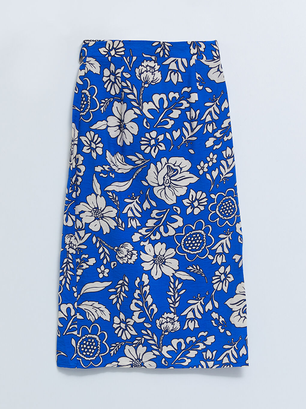 Lacivert Beli Bağlamalı Çiçekli A Kesim Saten Kadın Etek-6