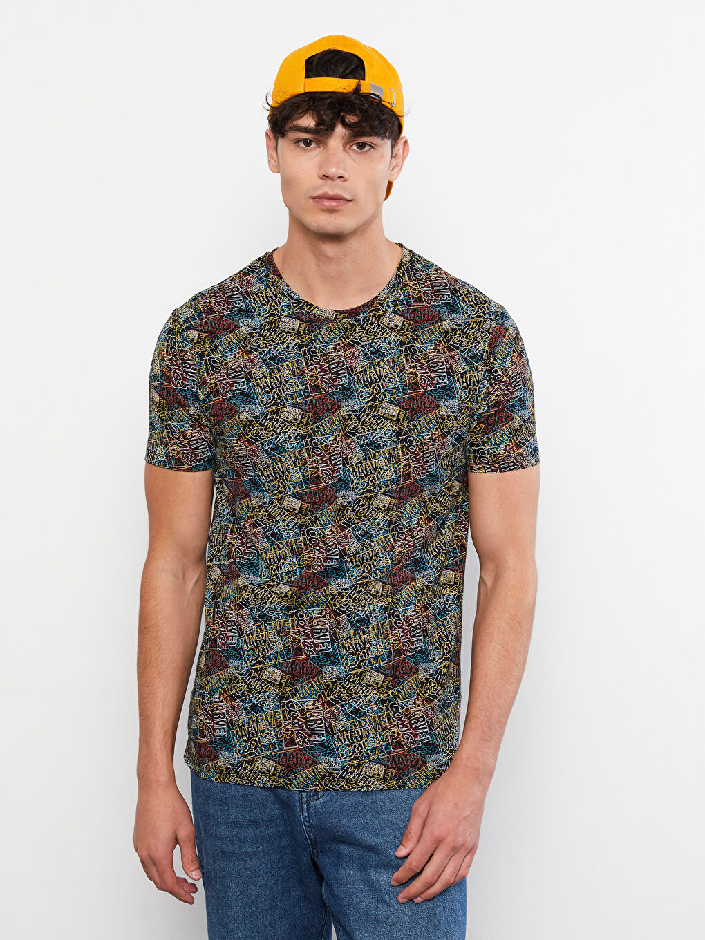 Crew Neck Short Sleeve Marvel Printed Combed Cotton Men's T-Shirt -S2J277Z8-CVL