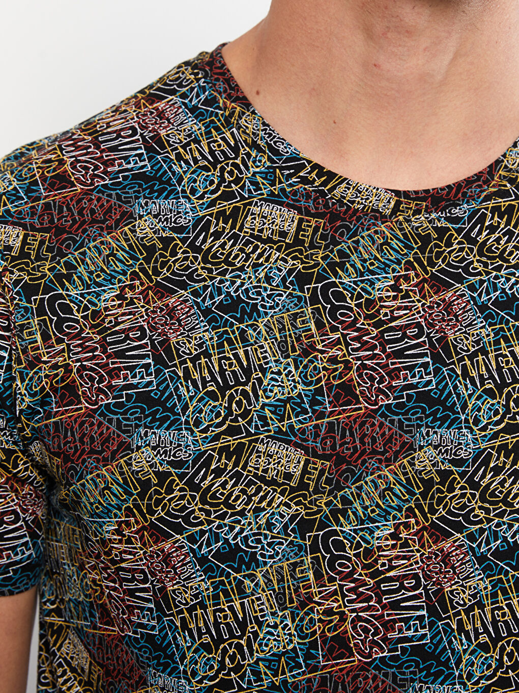 Crew Neck Short Sleeve Marvel Printed Combed Cotton Men's T-Shirt -S2J277Z8-CVL