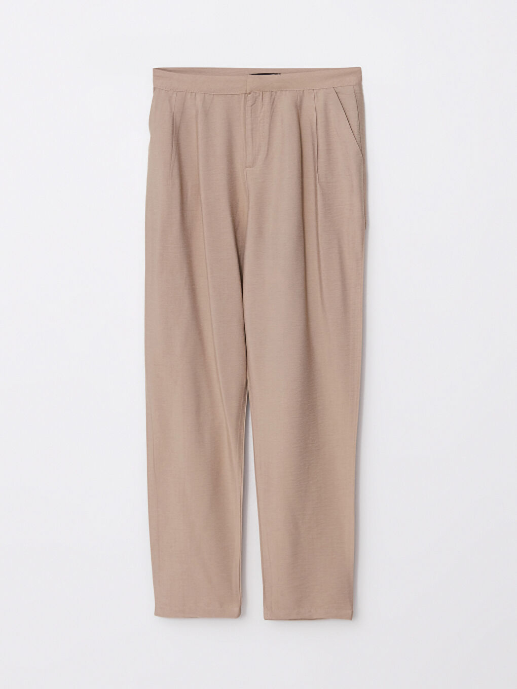 Bej Rahat Kalıp Düz Cep Detaylı Kadın Pantolon-4