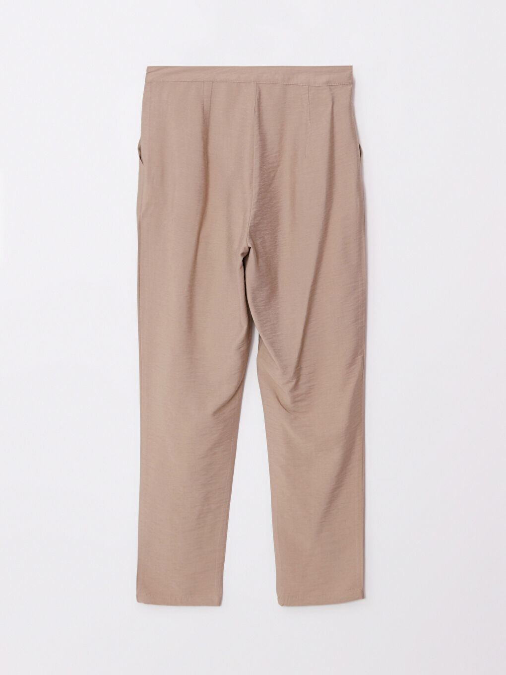 Bej Rahat Kalıp Düz Cep Detaylı Kadın Pantolon-5