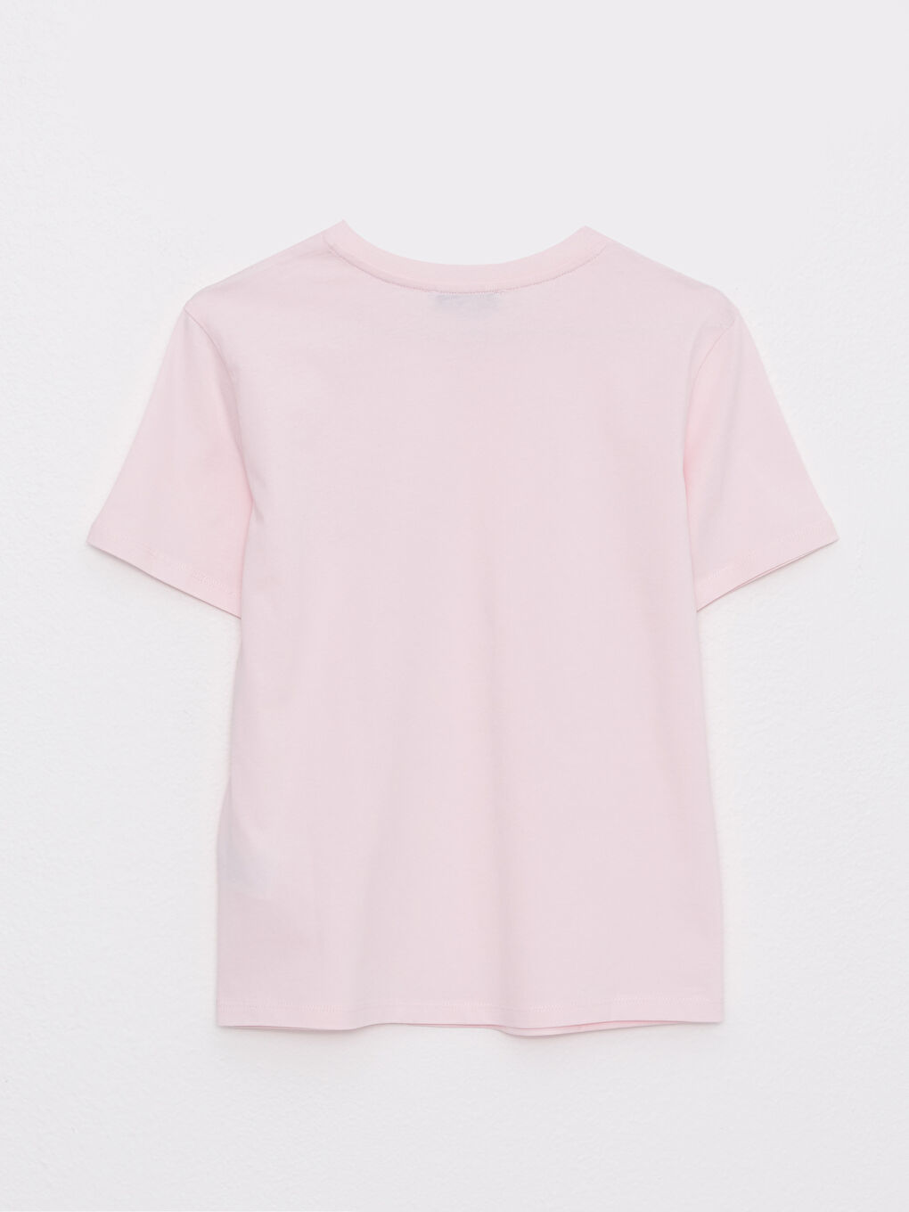 Pembe Bisiklet Yaka Baskılı Kısa Kollu Pamuklu Kadın Tişört-6