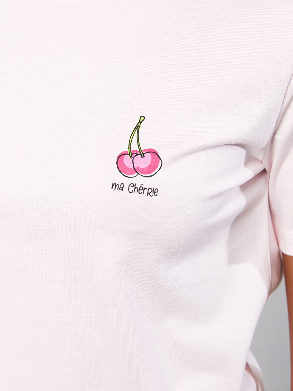 Pembe Bisiklet Yaka Baskılı Kısa Kollu Pamuklu Kadın Tişört-3