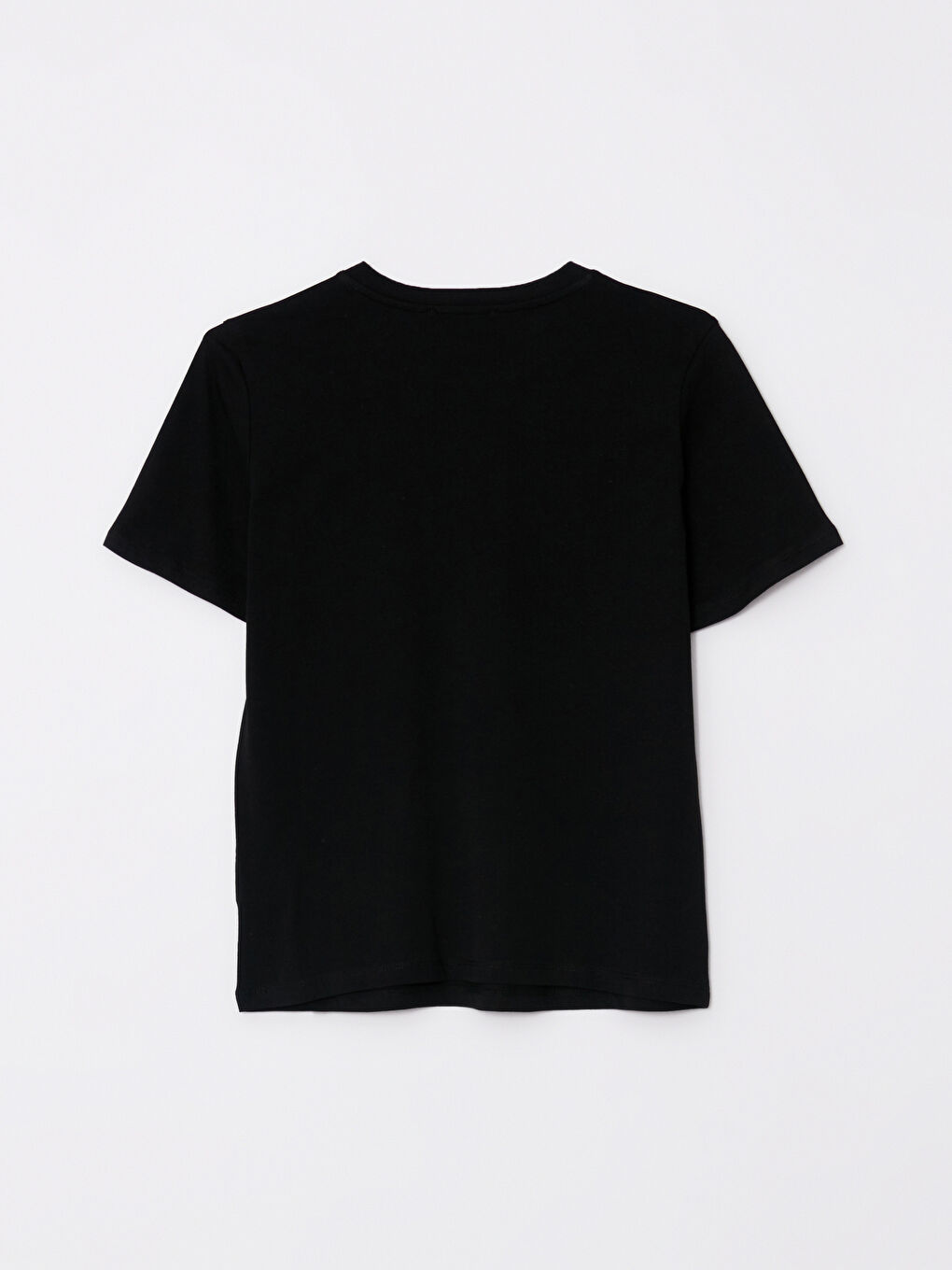 Siyah Bisiklet Yaka Baskılı Kısa Kollu Pamuklu Kadın Tişört-6