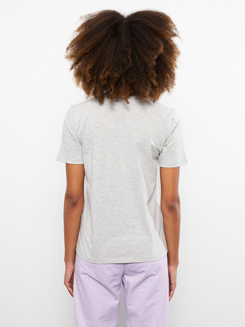 تي شيرت سادة بياقة دائرية بأكمام قصيرة للسيدات-4