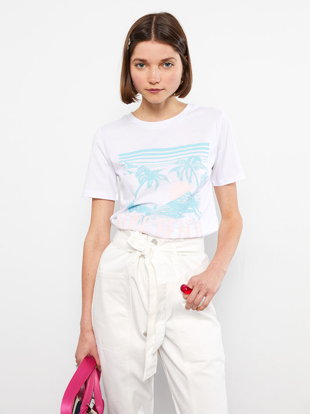 Crew Neck Printed Short Sleeve Cotton Women's T-shirt-1