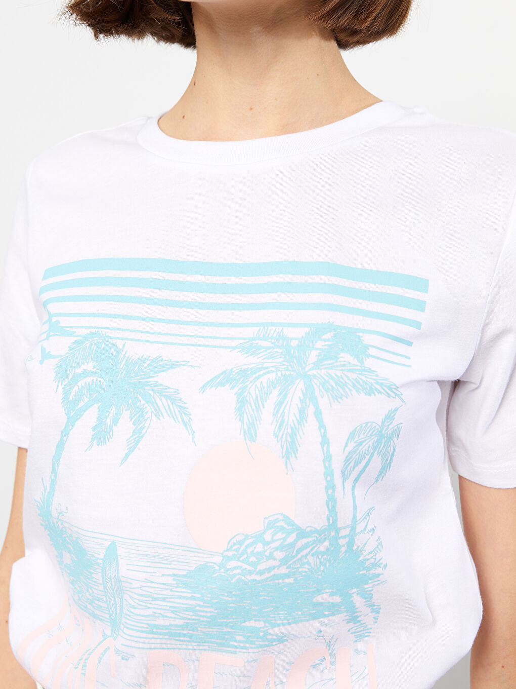 Crew Neck Printed Short Sleeve Cotton Women's T-shirt-3