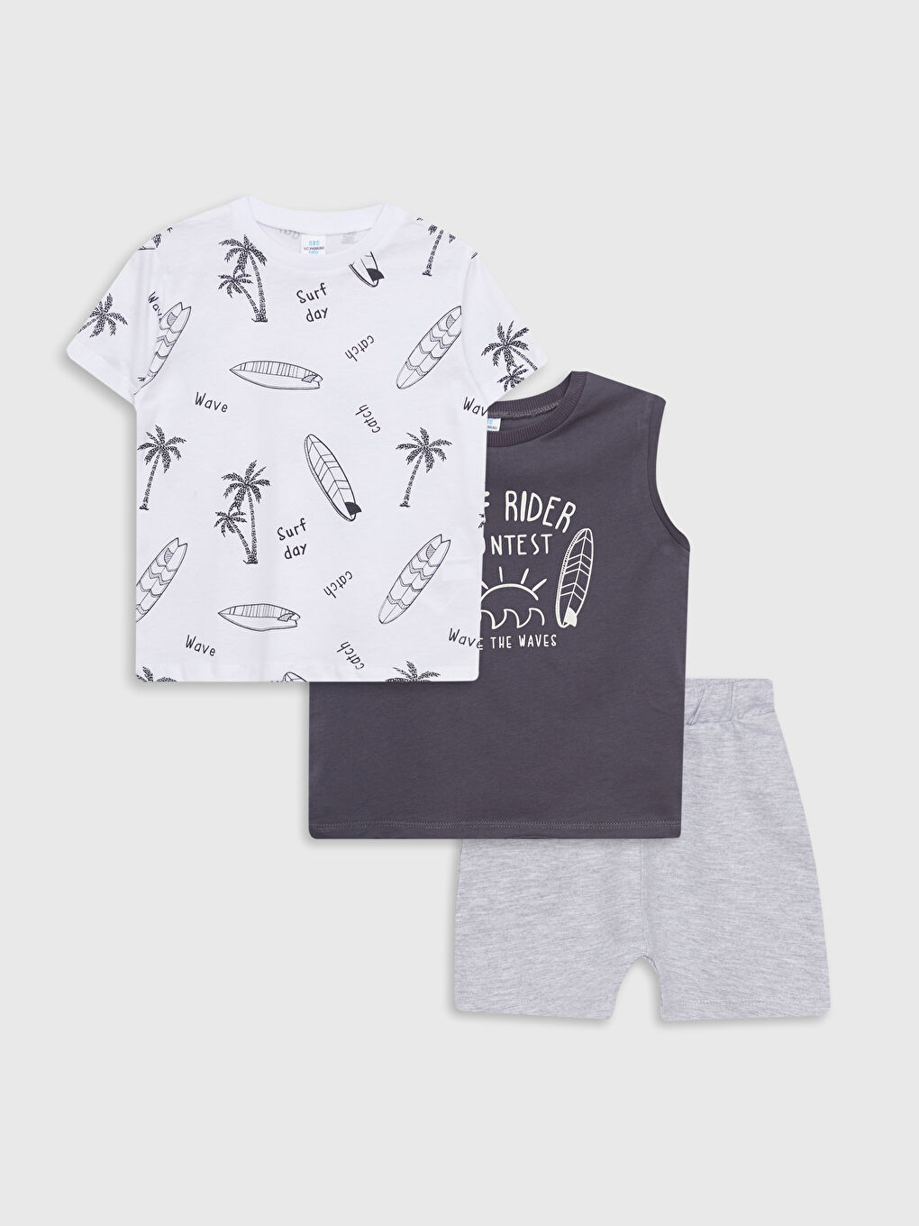 Beyaz Bisiklet Yaka Baskılı Erkek Bebek 3'lü Takım