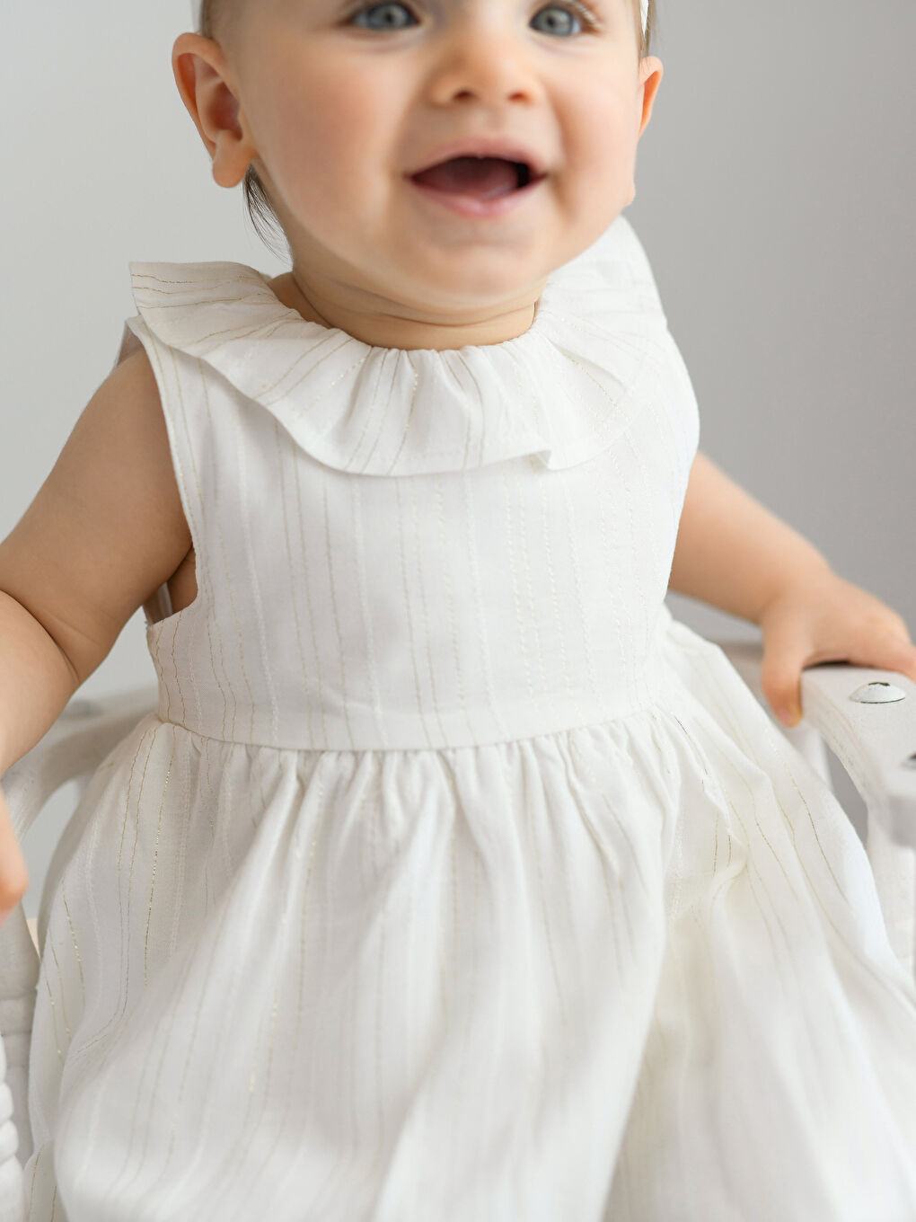 Ekru Bisiklet Yaka Baskılı Kız Bebek Elbise ve Külot 2'li Takım-2