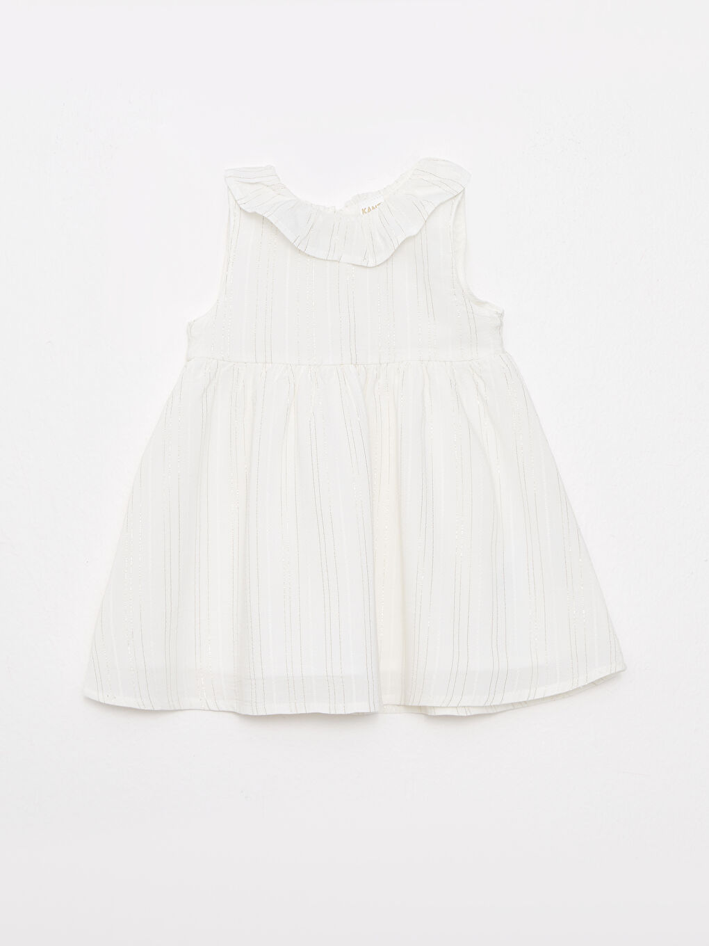 Ekru Bisiklet Yaka Baskılı Kız Bebek Elbise ve Külot 2'li Takım-4