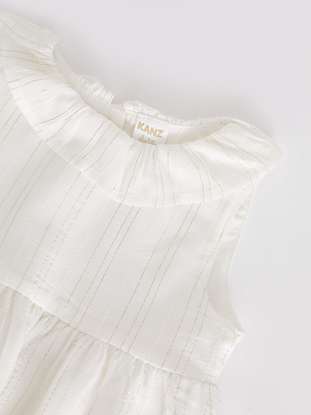 Ekru Bisiklet Yaka Baskılı Kız Bebek Elbise ve Külot 2'li Takım-6