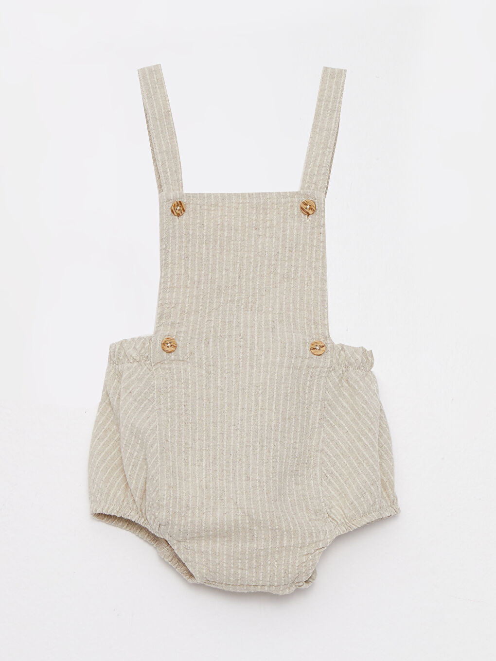 Bej Kare Yaka Askılı Çizgili Erkek Bebek Tulum