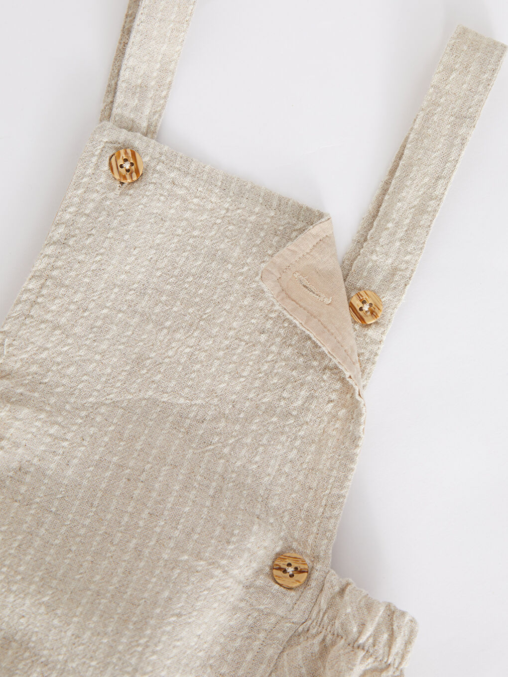 Bej Kare Yaka Askılı Çizgili Erkek Bebek Tulum-2