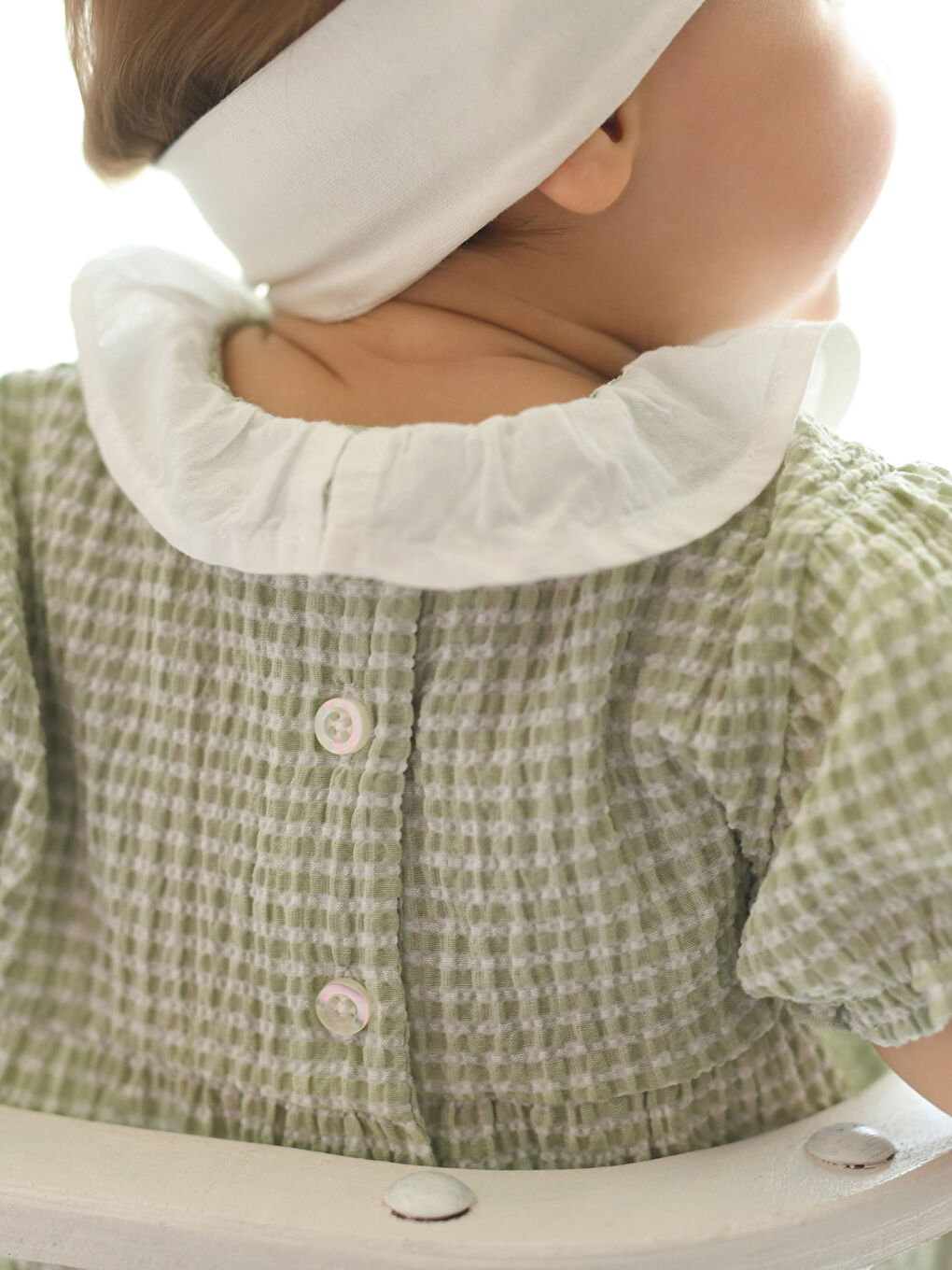 Yeşil Bisiklet Yaka Kısa Kollu Ekose Desenli Kız Bebek Tişört ve Şort 2'li Takım-4