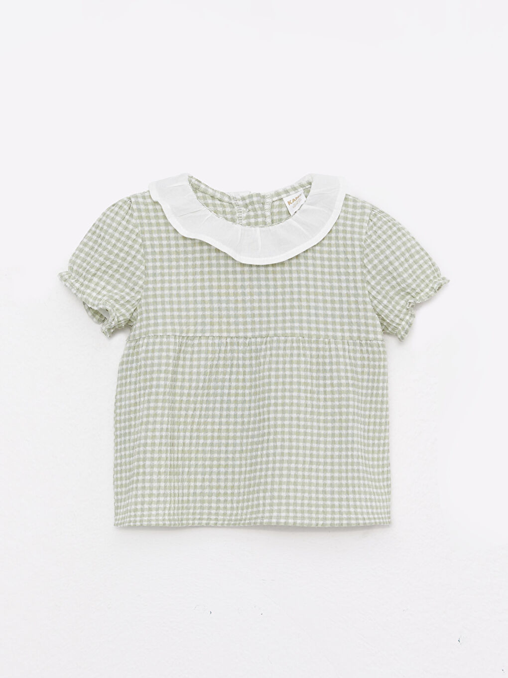 Yeşil Bisiklet Yaka Kısa Kollu Ekose Desenli Kız Bebek Tişört ve Şort 2'li Takım-6