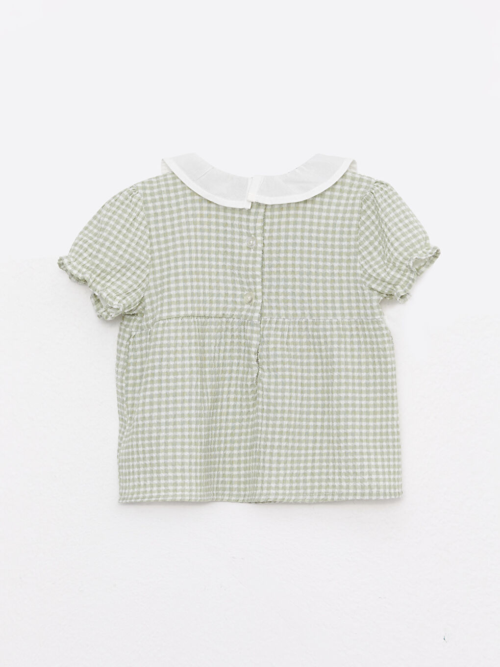 Yeşil Bisiklet Yaka Kısa Kollu Ekose Desenli Kız Bebek Tişört ve Şort 2'li Takım-8