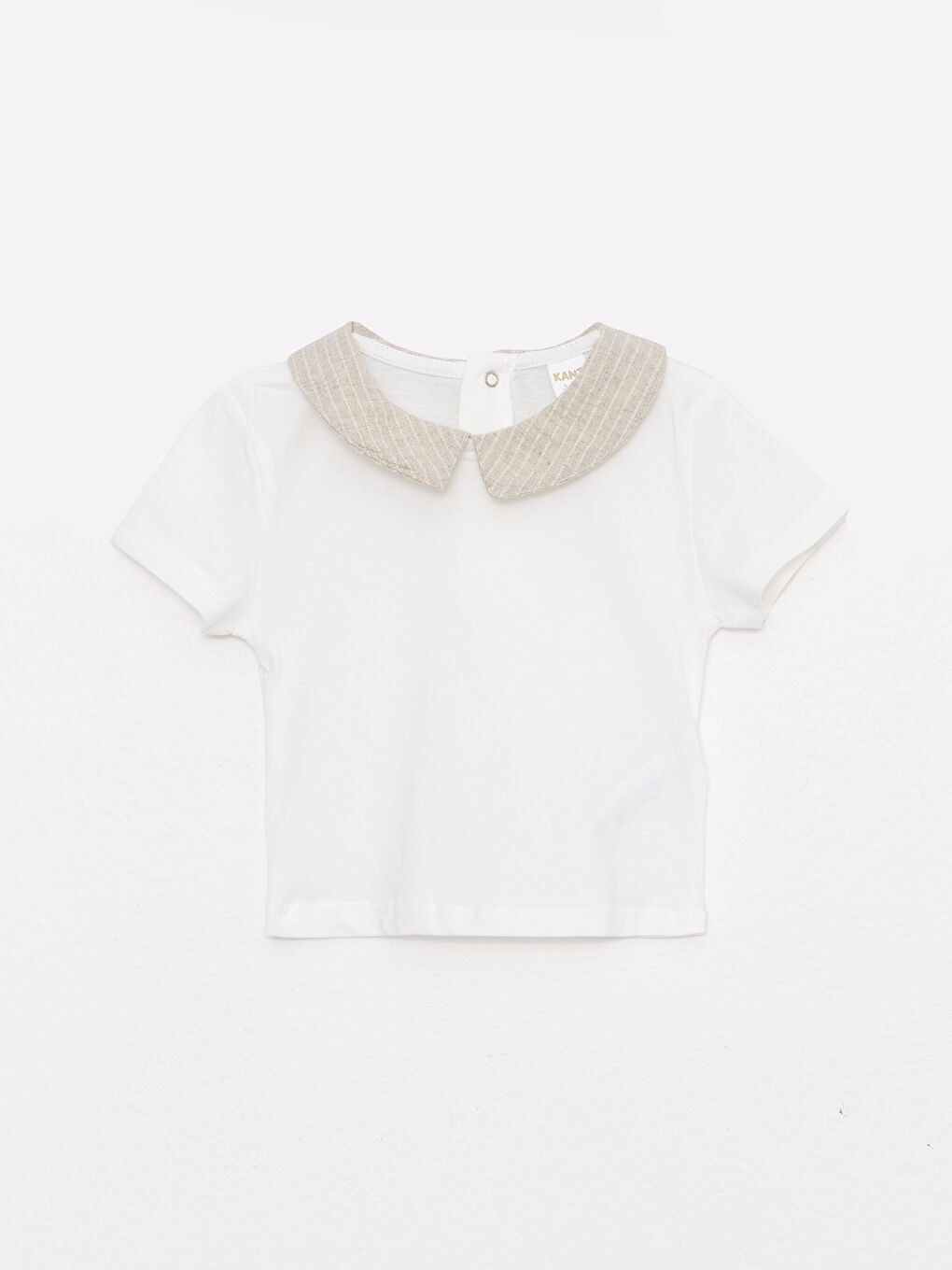 Ekru Bisiklet Yaka Kısa Kollu Erkek Bebek Tişört ve Salopet 2'li Takım-5