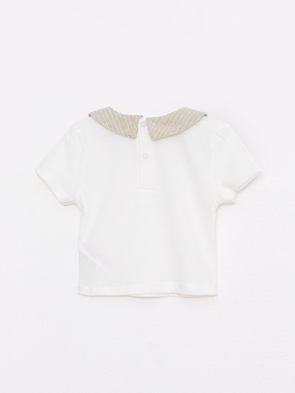 Ekru Bisiklet Yaka Kısa Kollu Erkek Bebek Tişört ve Salopet 2'li Takım-6