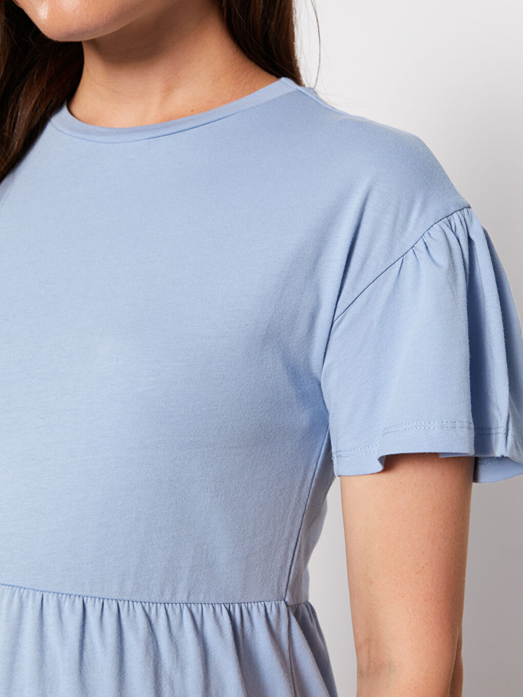 LCWAIKIKI Maternity Crew Neck Embroidered Short Sleeve Maternity Dress -S2J366Z8-GKM