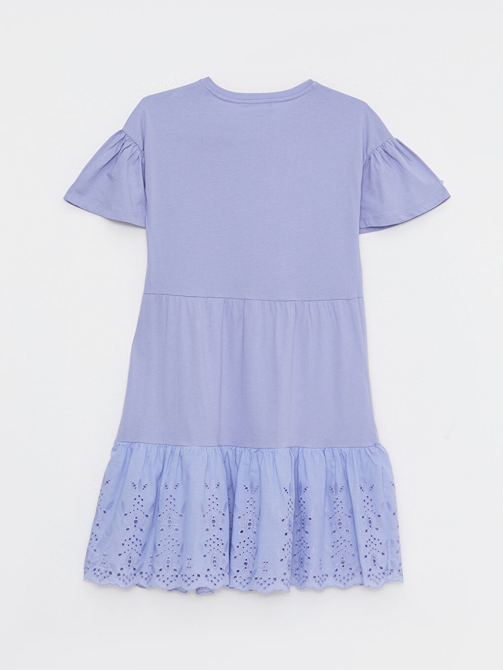 Lila Bisiklet Yaka Nakışlı Kısa Kollu Hamile Elbise-7