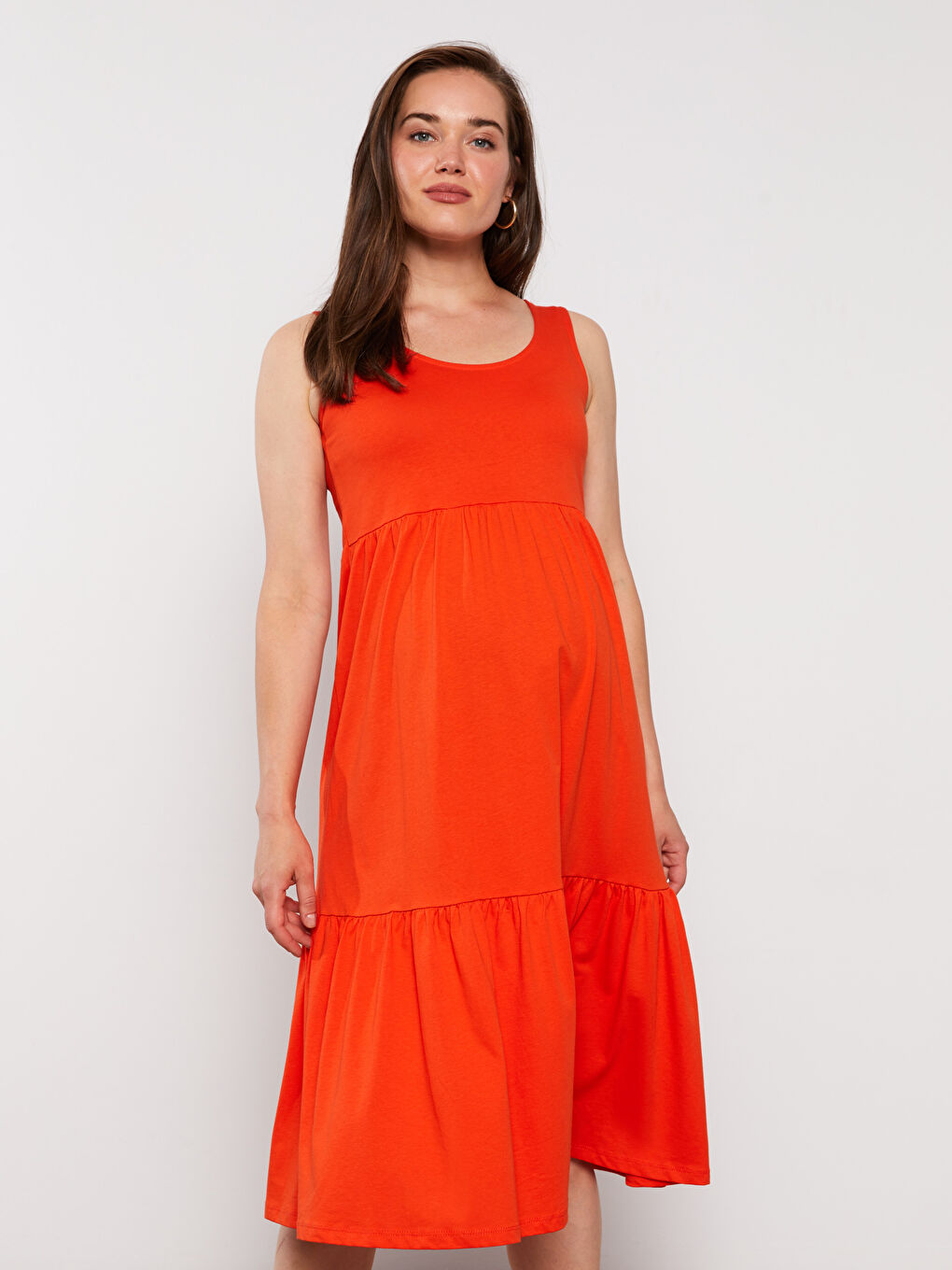 فستان حوامل سادة بدون أكمام بياقة على شكل حرف U-2