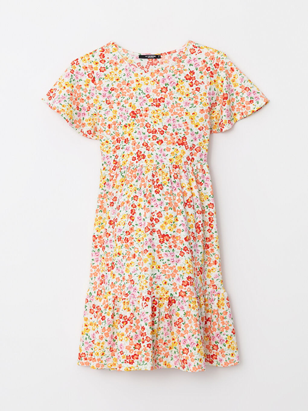 Crew Neck Floral Short Sleeve Crinkled Maternity Dress-5