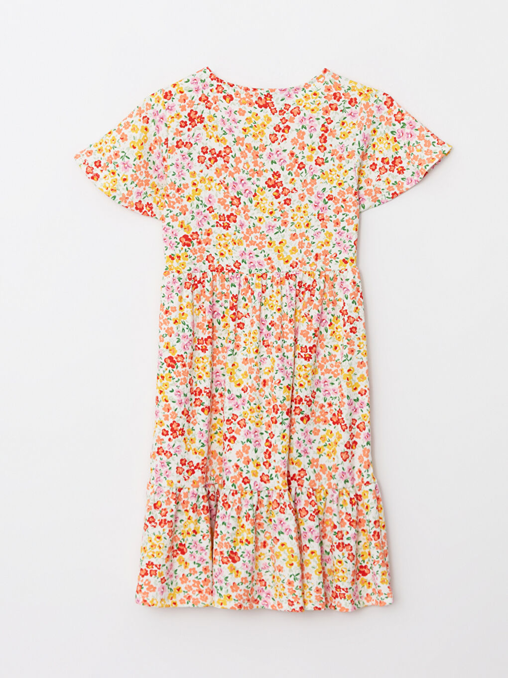 Crew Neck Floral Short Sleeve Crinkled Maternity Dress-6
