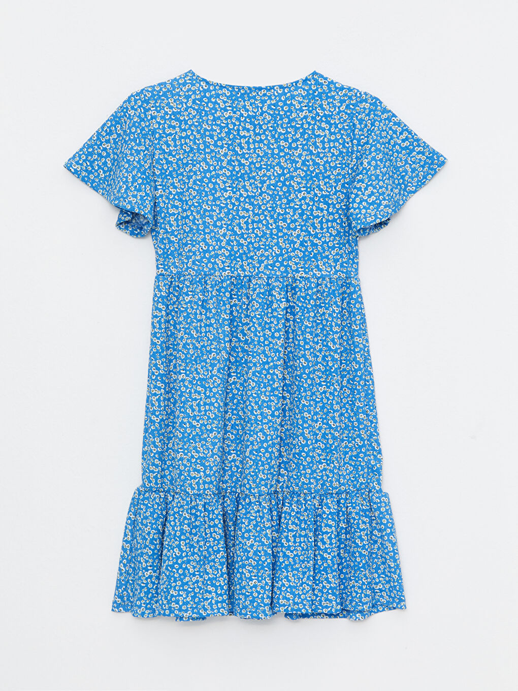 Mavi Bisiklet Yaka Desenli Kısa Kollu Krinkle Hamile Elbise-6