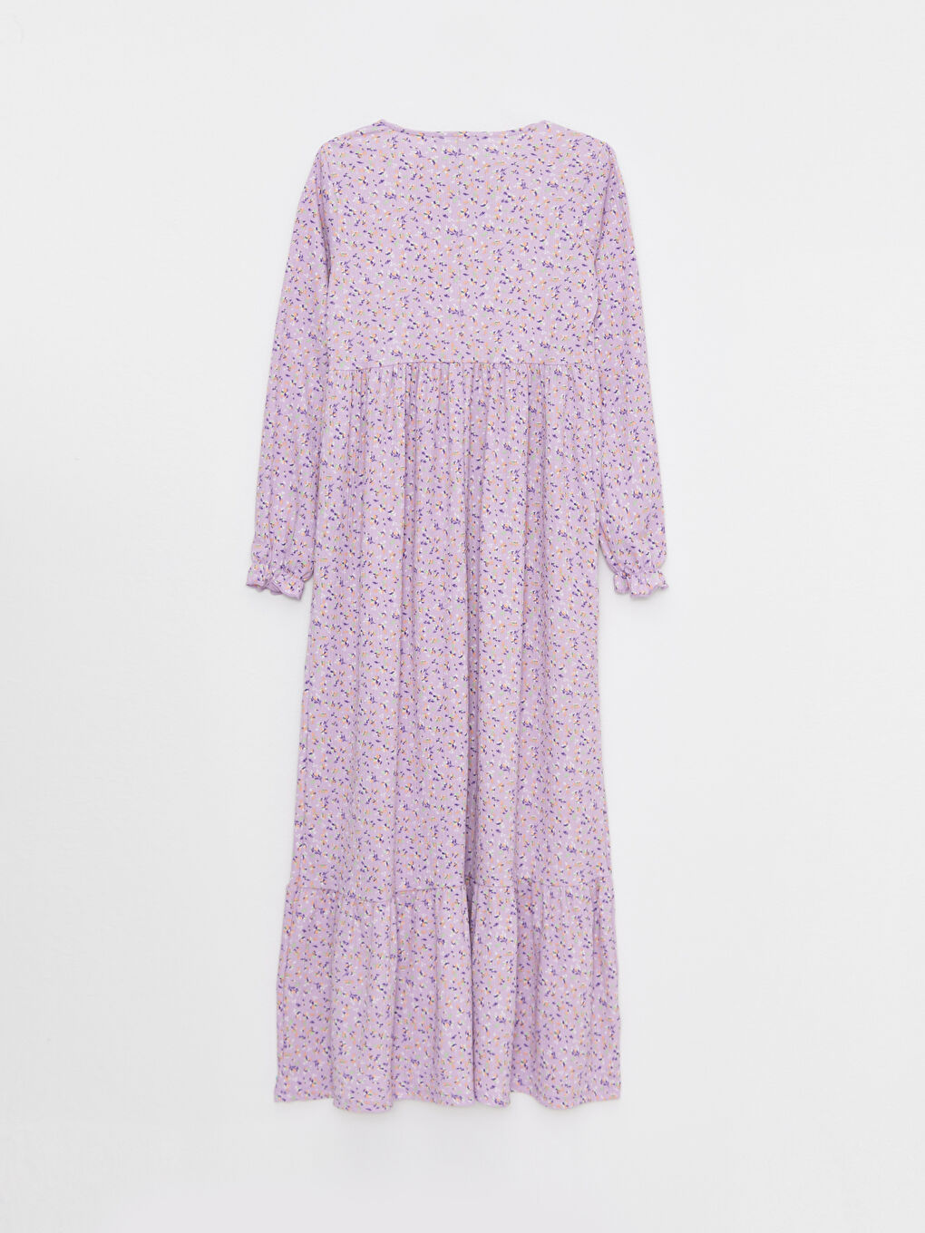 Tie Collar Patterned Long Sleeve Crinkled Maternity Dress-6