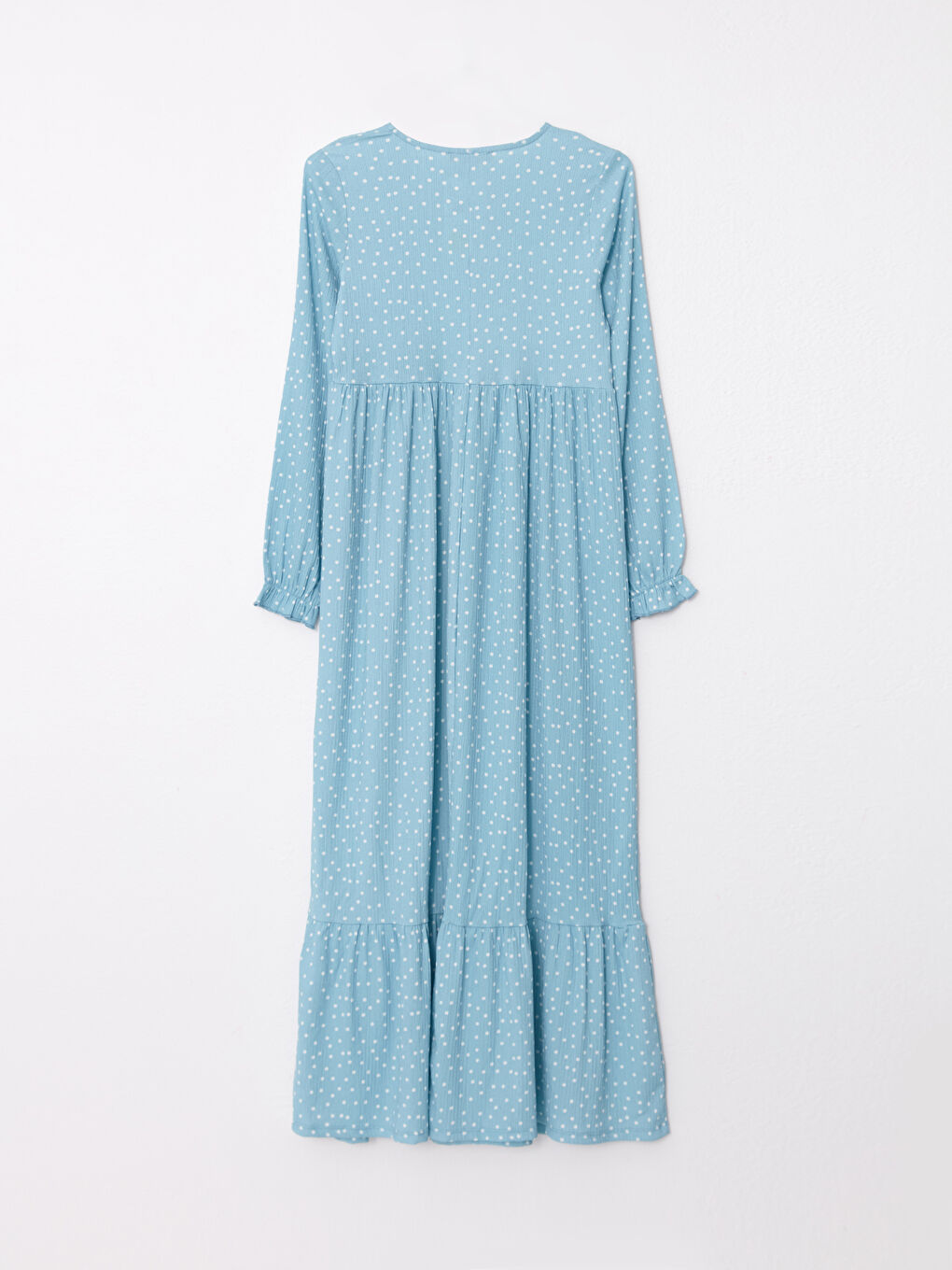 Turkuaz Bağlamalı Yaka Puantiyeli Uzun Kollu Krinkle Hamile Elbise-6