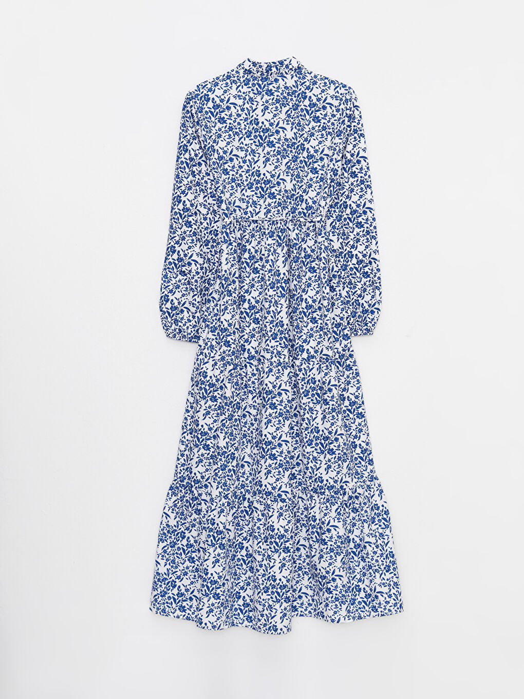 Mavi Gömlek Yaka Çiçekli Uzun Kollu Hamile Elbise-5